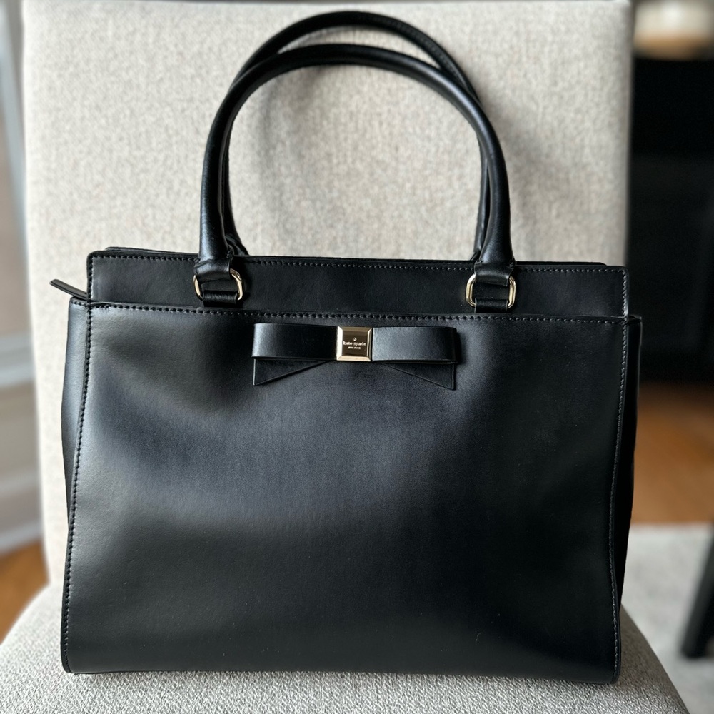 Kate Spade Montford Park Jovie, Black Elegant Leather Black Bow Tote Bag - Picture 3 of 16